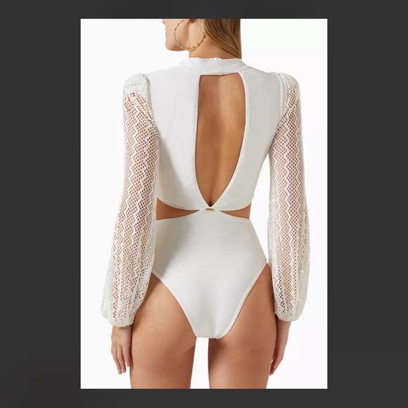 PatBO Plunge Netted Sleeve swimsuit - Picture 4 of 9